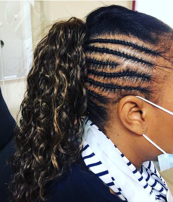 Long caramel box braids, side profile