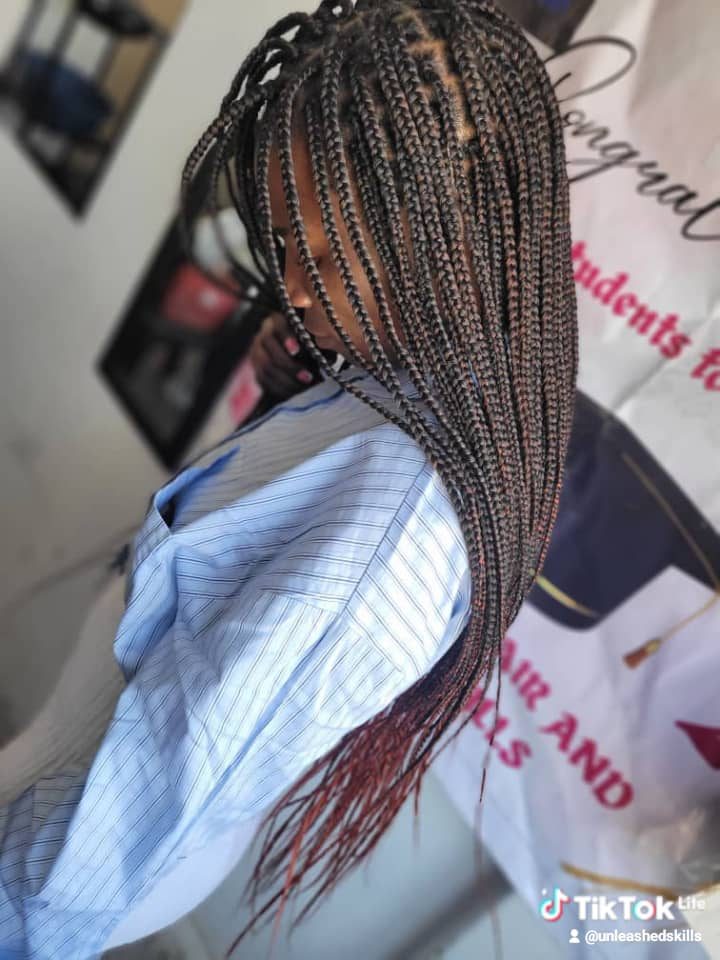 Neat braid parting, back view