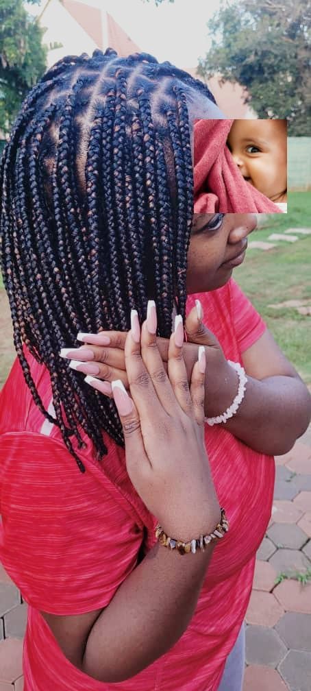 Long braided-style manicure with white tips