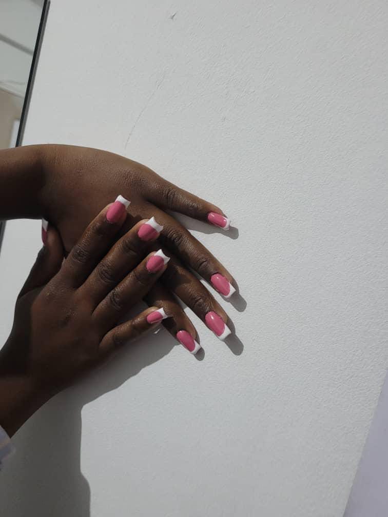 Pink French-tip manicure