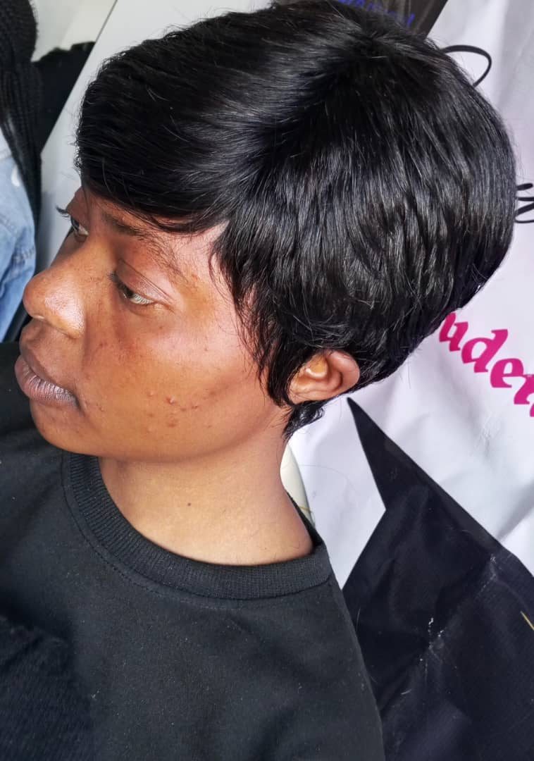 Sleek pixie-cut wig install, side profile